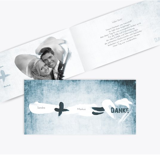 Hochzeit Dankeskarte Du + Ich = Liebe DunkelgrauBlau 215x105mm