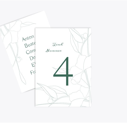 Tischnummern Hochzeit Zahrte Blume TürkisGrauMatt 105x148mm