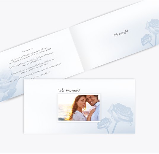 Hochzeit Einladung Din Rose HellBlaumatt 215x105mm