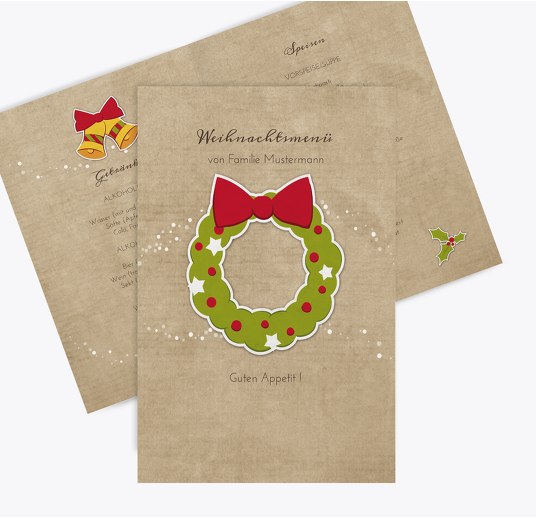 Menükarte Weihnachtskranz Hellbraun 148x210mm
