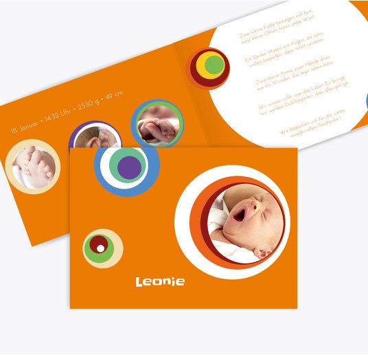 Geburtskarte Retro Orange 148x105mm