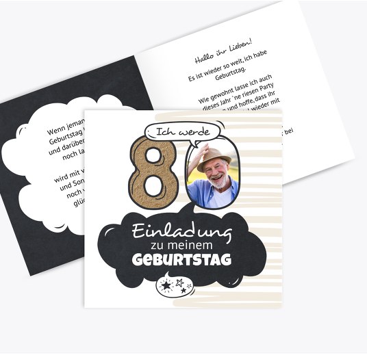 Geburtstagseinladung Comic 80 Hellbraun 145x145mm