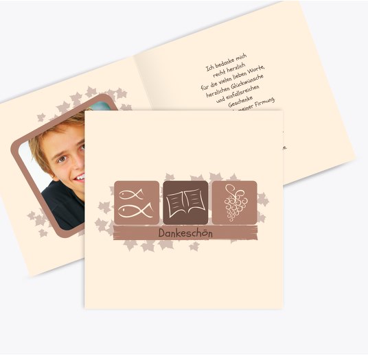 Firmung Dankeskarte Blatt Braun 145x145mm