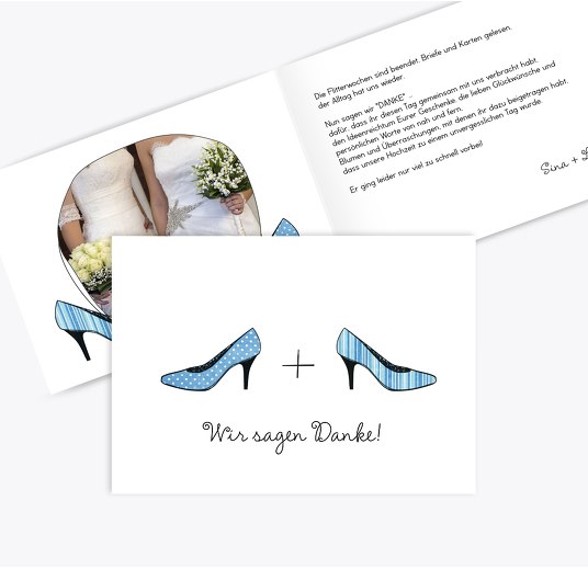 Hochzeit Dankeskarte High Heels HellBlau 148x105mm