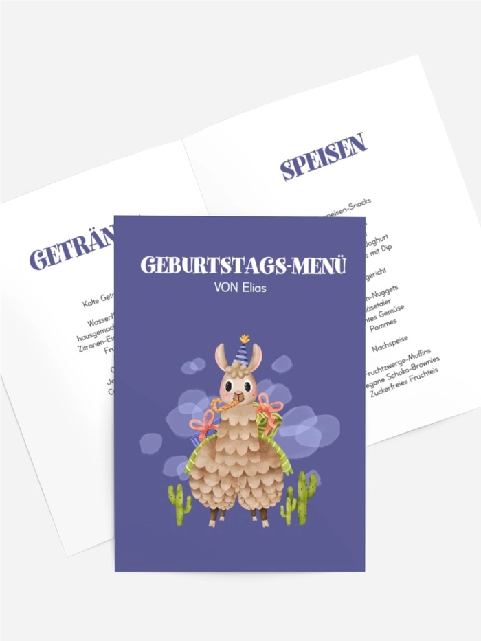 Menükarte Geburtstag Kleines Alpaka