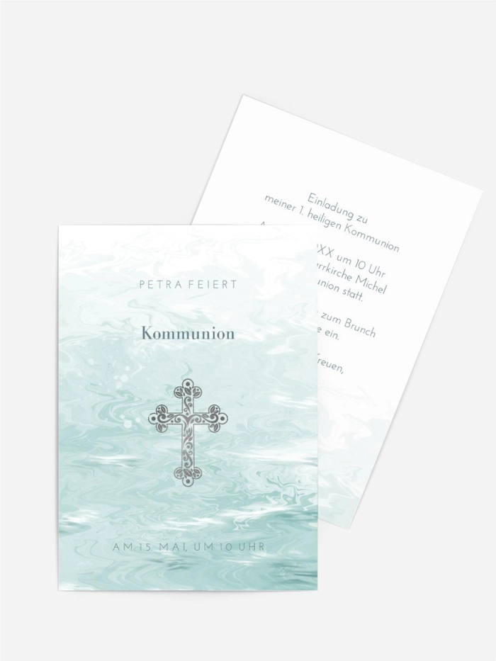 Einladungskarte Kommunion Kreuz auf dem Wasser Einladungskarte Kommunion Kreuz auf dem Wasser