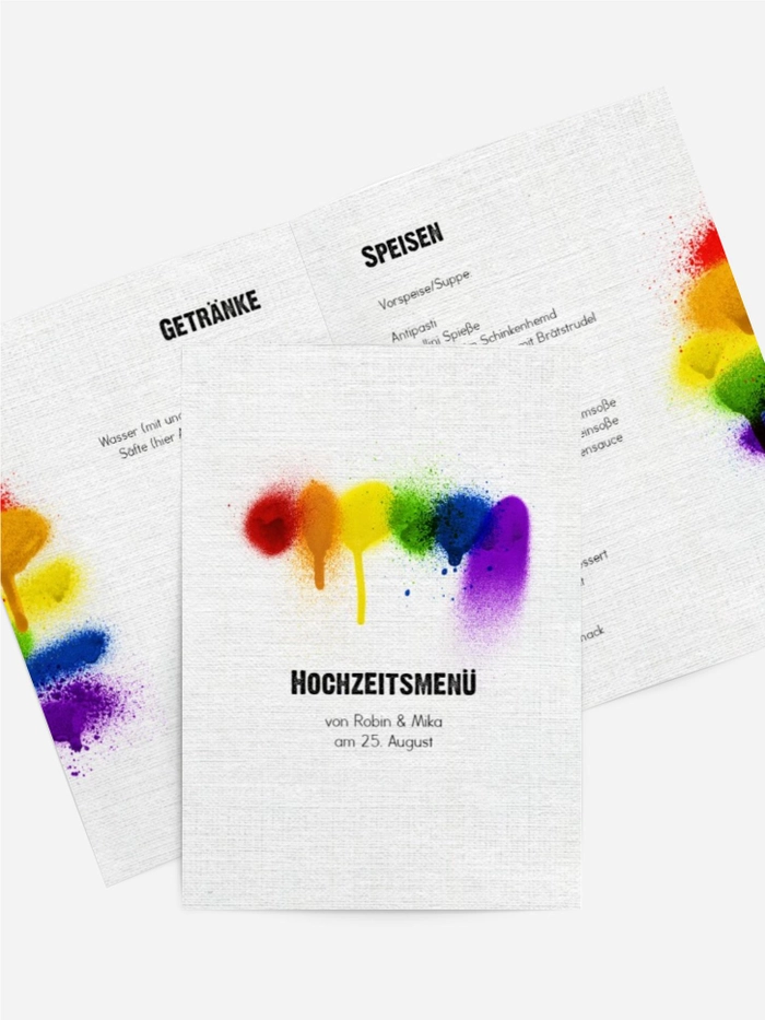 Hochzeitsmenükarte Regenbogenliebe