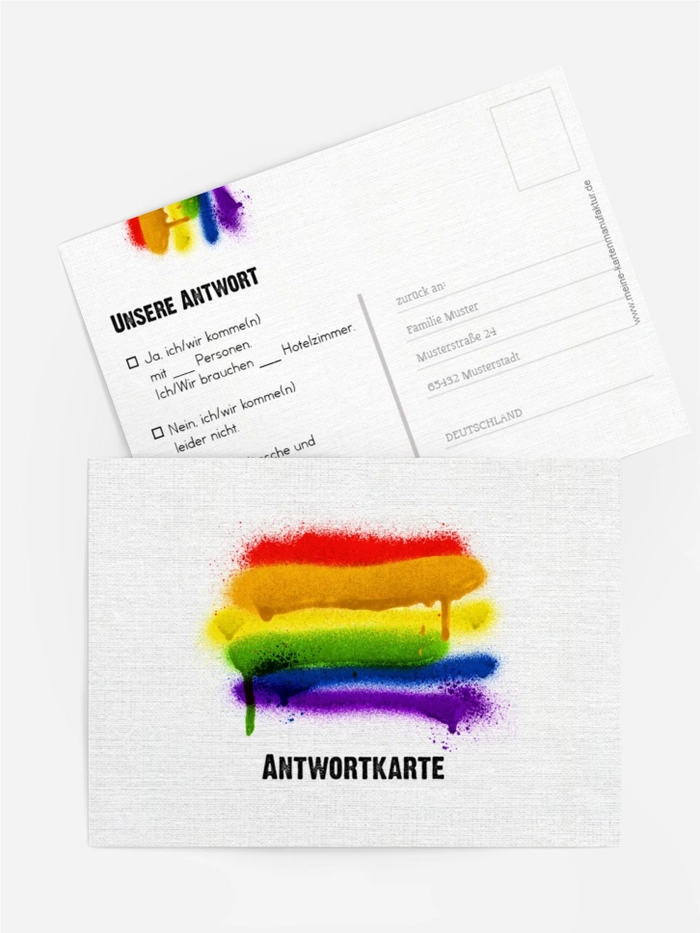 Antwortkarte zur Hochzeit Regenbogenliebe
