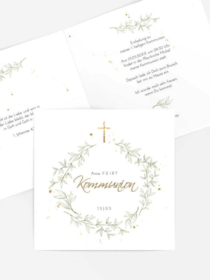 Einladungskarte Kommunion Kreuz und Kranz Einladungskarte Kommunion Kreuz und Kranz
