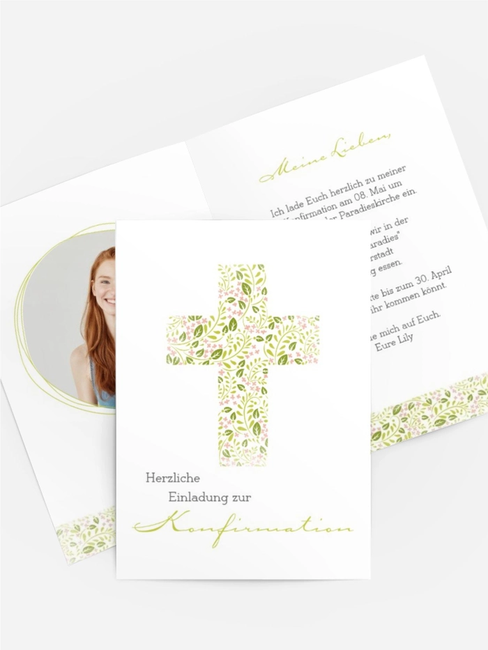 Einladungskarte Konfirmation Blumenkreuz Einladungskarte Konfirmation Blumenkreuz