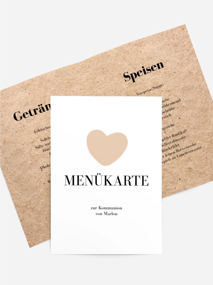 Menükarten Kommunion Kleines Herz