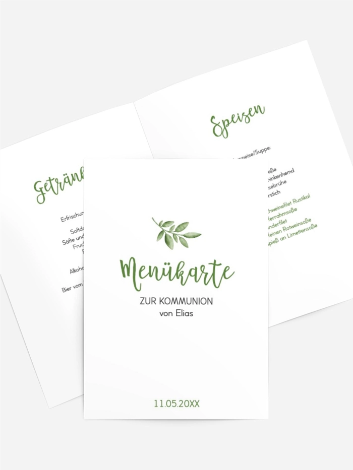 Menükarten Kommunion Fichtenzweige
