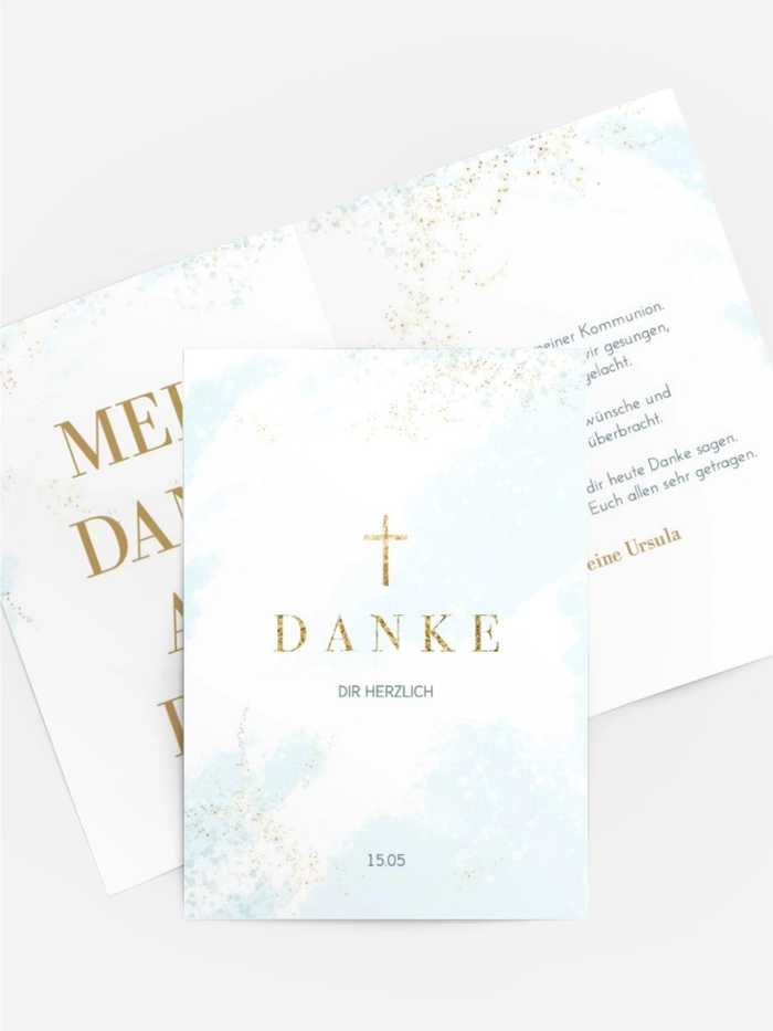 Dankeskarte Kommunion Goldene Wolken