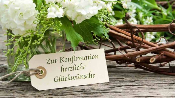 Blumenstrauß mit Etikett und Schriftzug