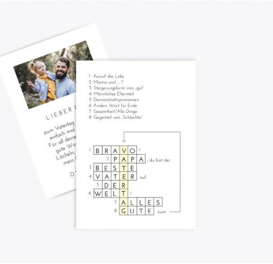 Vatertagskarte Kreuzworträtsel SoftGelbOrange 105x148mm